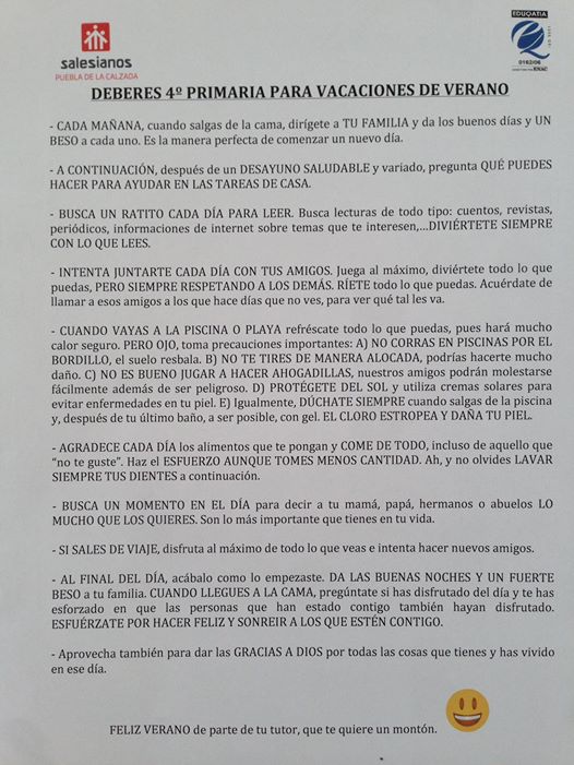 Los 10 originales deberes de verano de un profe de Salesianos Puebla