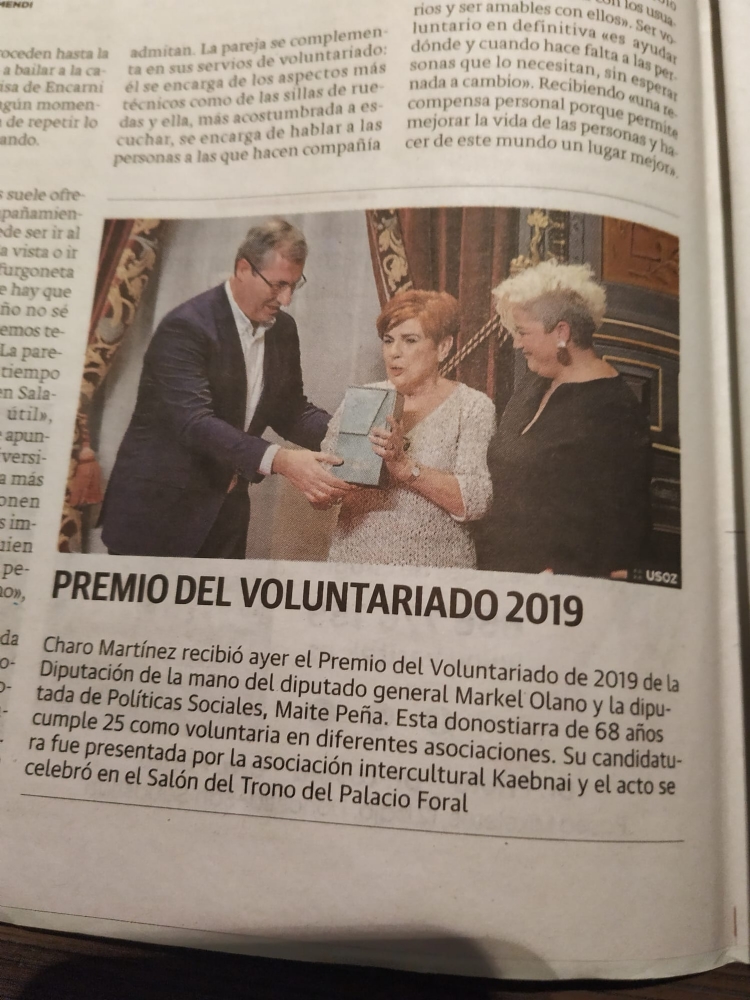 Charo Martínez, Dama Salesiana, Premio Voluntariado 2019 de Guipúzcoa